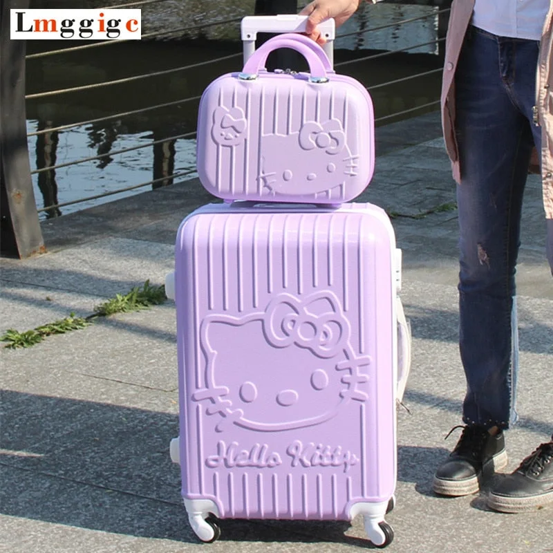 travel suitcase with compartments -Hello Kitty Rollingluggage Bag ,Women Travel Suitcase,Abs Cartoon Box,Fashion Carry On,Kids