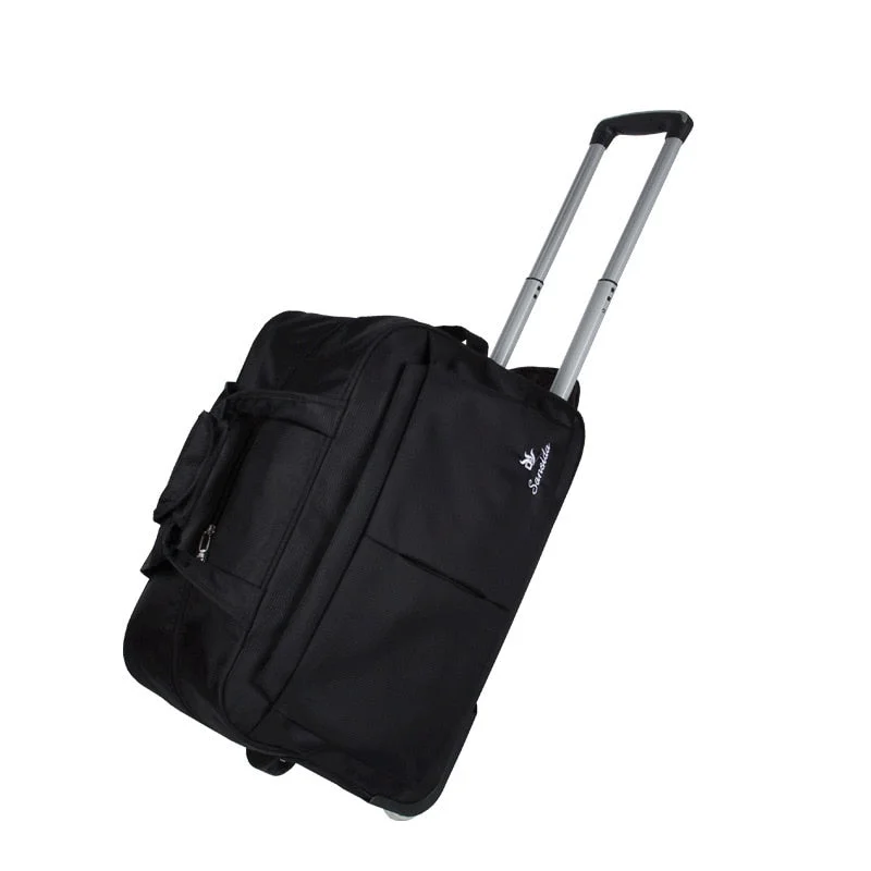 checked suitcase for airlines -Casual Solid Travel Bag Suitcase Carry On Wheels Trolley Nylon Waterproof Men Women Rolling