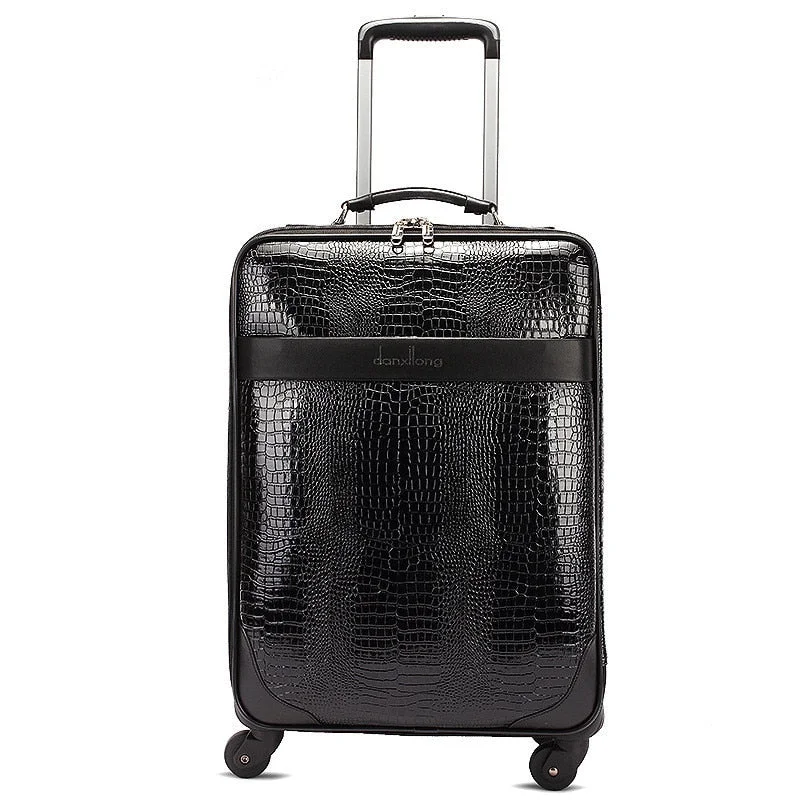 durable suitcase for frequent travel -Wholesale!16Inch Crocodile Grain Pu Leather Travel Luggage Bags On Universal Wheels,High Quality