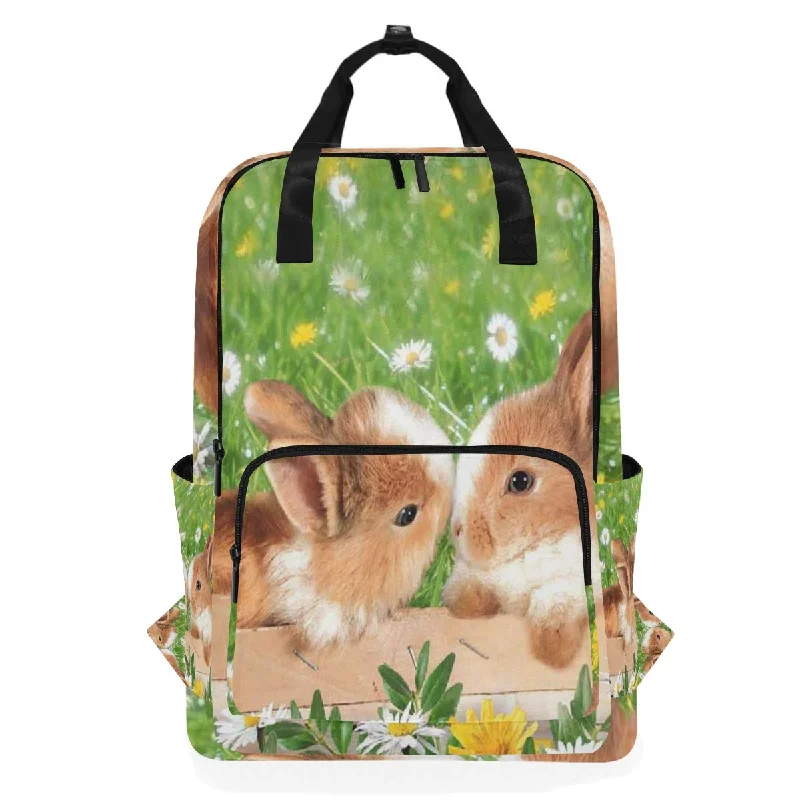 small backpack for light travel -Backpack Two Cute Rabbits In The Garden Laptop Bag 14 Inch Lightweight for Men/Women