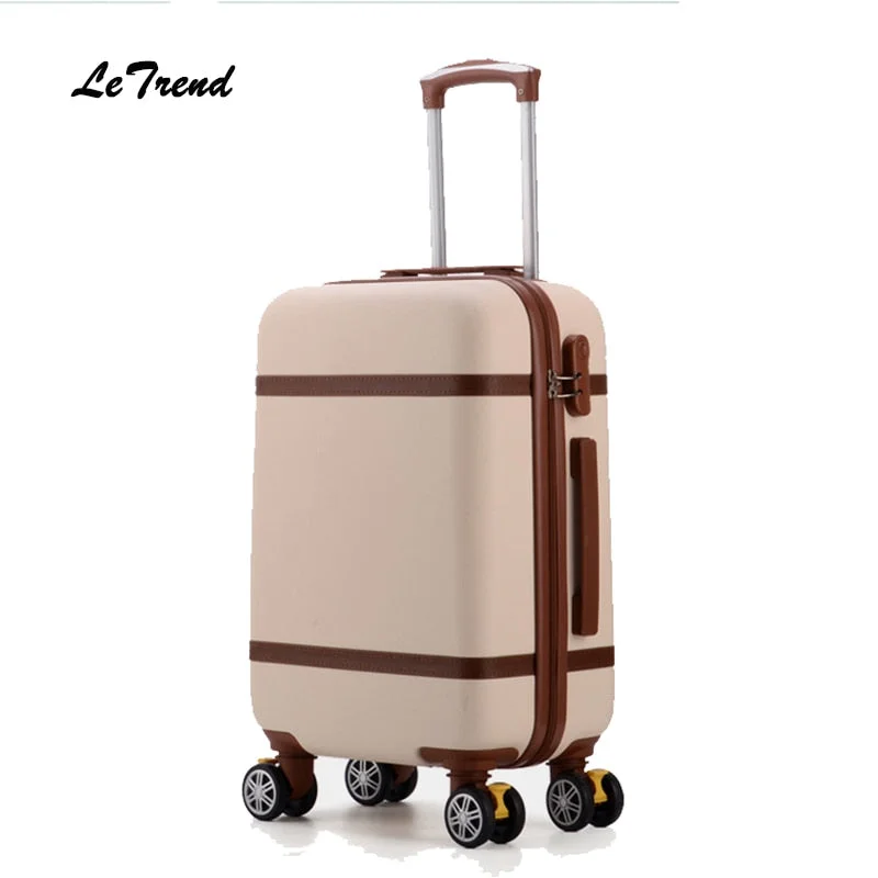 heavy suitcase for professional gear -Letrend Vintage Abs+Pc Rolling Luggage Spinner Trolley Women Travel Bag 20 Inch Cabin Suitcases