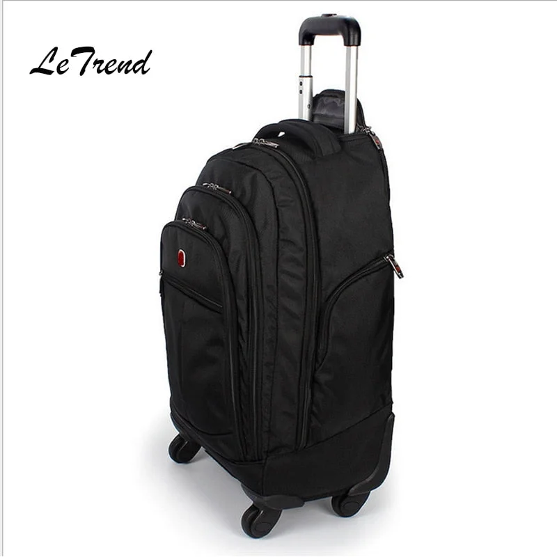 401-500Letrend Large Capacity Travel Duffle Backpack Men Business Oxford Rolling Luggage Trolley