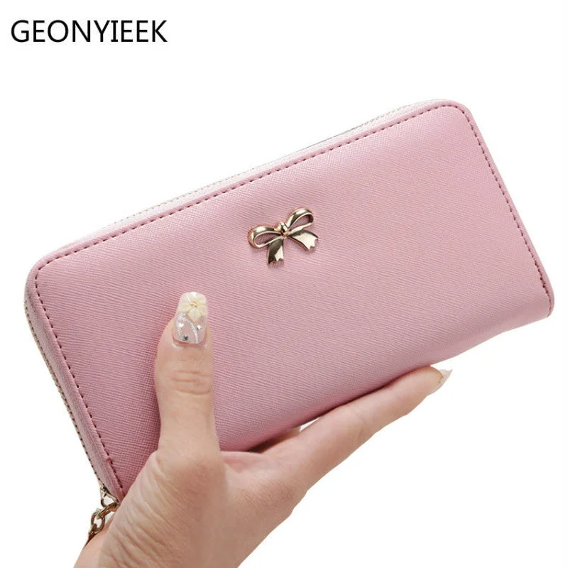 gold chain purses & wallets-gold chain purses & wallets2018 Women Long Clutch Wallets Female Fashion Pu Leather Bowknot Coin Bag Phone Purses Famous