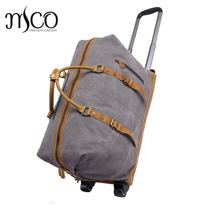 leather duffel bags for luxury journeys -Melodycollection Canvas Leather Men Travel Carry On Luggage Bags Men Duffel Bag Travel Tote Large