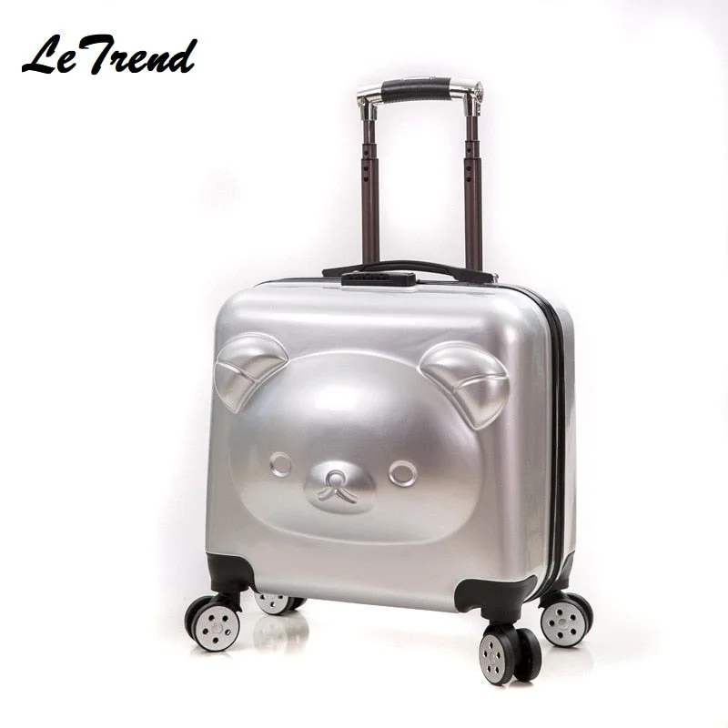 travel suitcase with side pockets -New Abs 18/20Inch Rolling Luggage 3D Cute Suitcase Travel Suitcase With Wheels Custom Laser