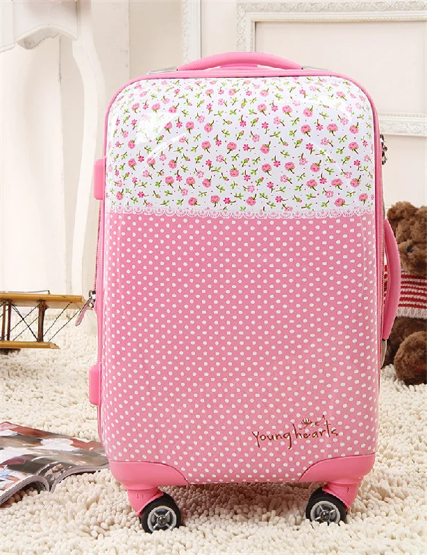 rolling suitcase for terminal walks -Polka Dot20 24 Trolley Luggage Pink Universal Wheels Female 28 Travel Bag Luggage Lock,Abs Pink