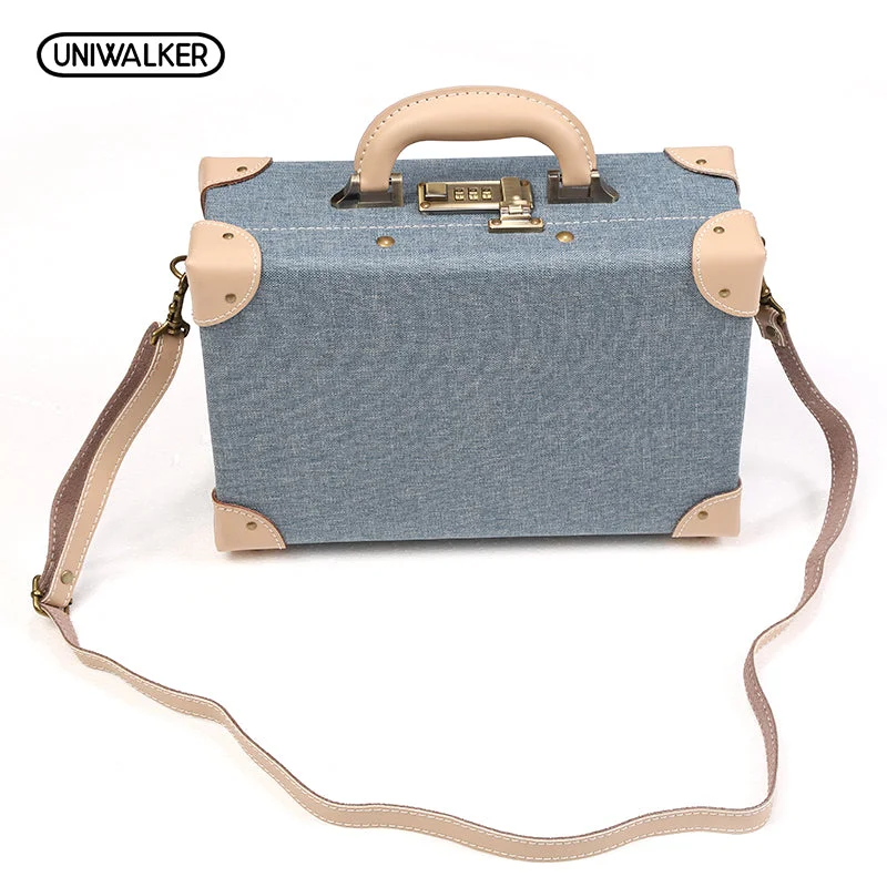 green suitcase for nature travel -Uniwalker 12 Inch Pu Leather Small Suitcase Floral Decorative Box With Straps For Women