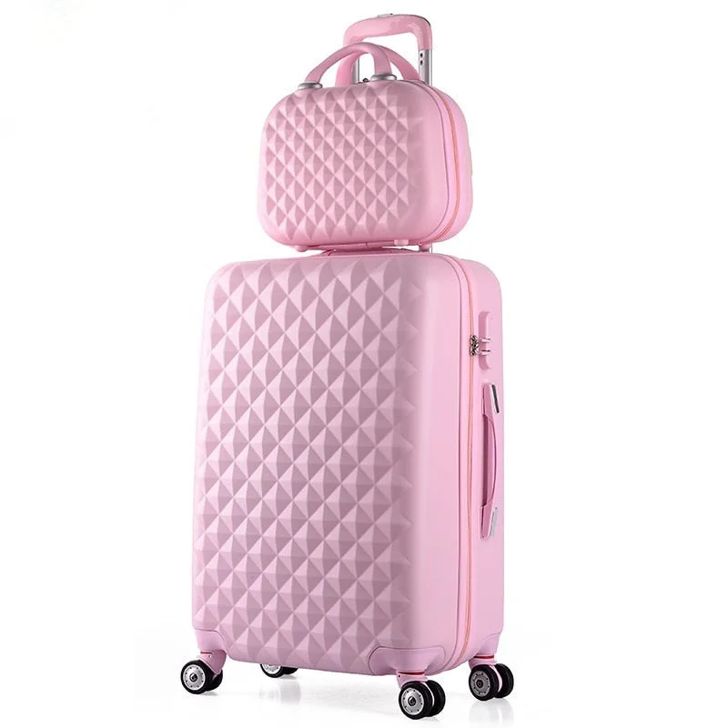 compact suitcase for tight flights -Wholesale!14 22Inches Pink Abs+Pc Hardside Travel Luggage Bags Set On Universal Wheels Fpr