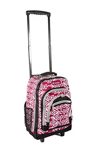 portable backpack for daily carry -Everest Wheeled Pattern Backpack, Burgundy/White Ikat, One Size