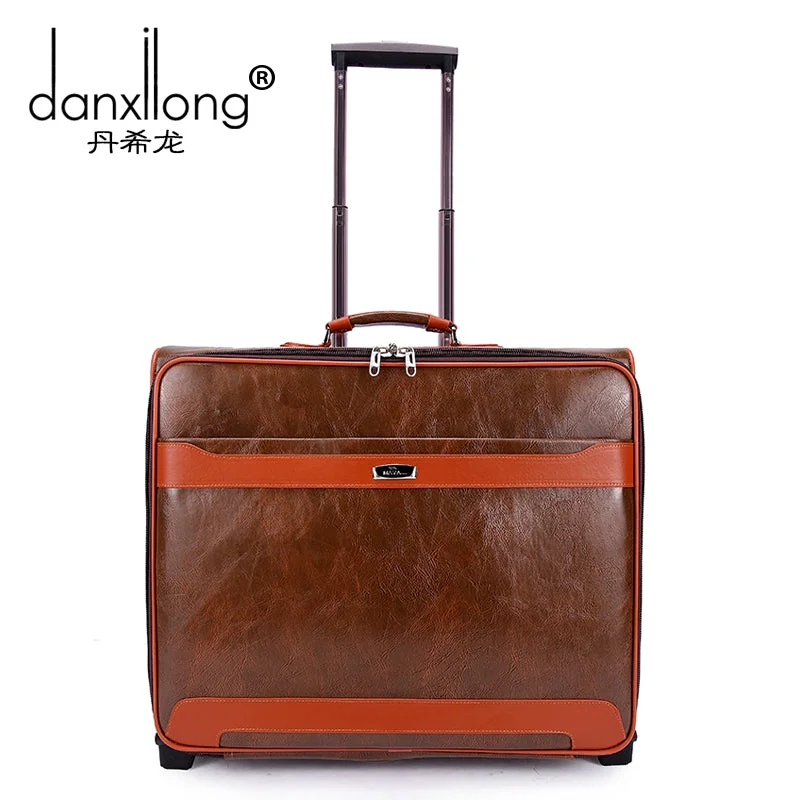 wheeled suitcase for convenience -Advanced Pu Trolley Luggage Commercial Male Suit Box Vintage Luggage Bag Travel Bag Male 17