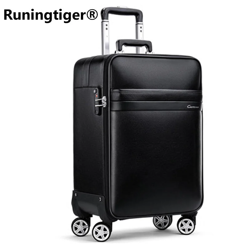 affordable suitcase for budget travelers -Luxury Retro Men'S And Women'S Travel Luggage Suitcase, Waterproof Pvc Leather Belt Pulley,