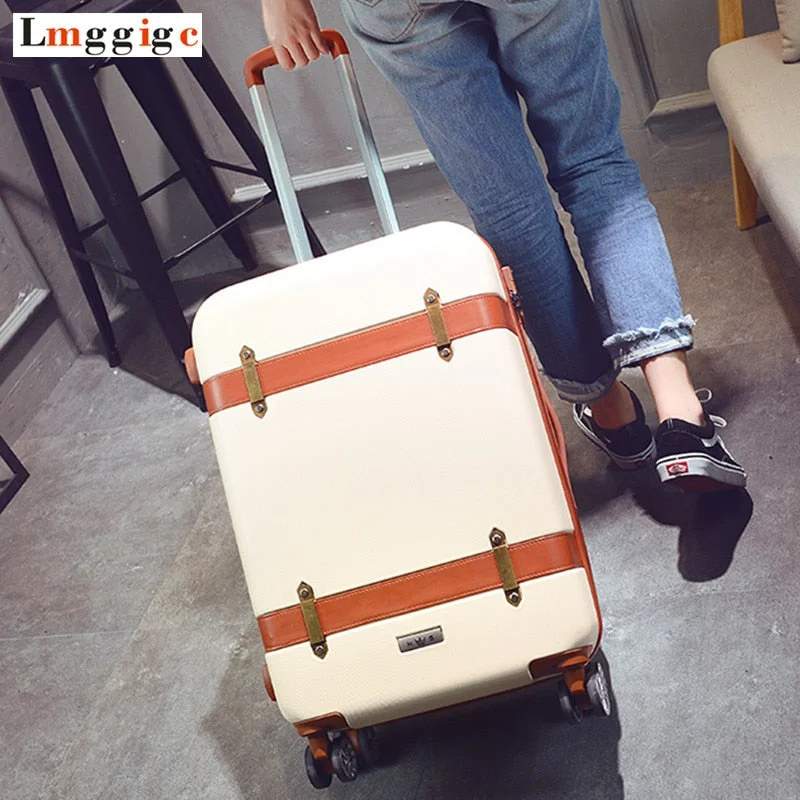 custom suitcase for bespoke style -20"22"24" Inch Rolling Travel Luggage Suitcase Bag With Universal Wheel,Vintage Abs Trolley