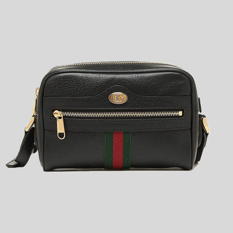 maroon satin shoulder bag-GUCCI Ophidia Calfskin Web Small Shoulder Bag Black RS-719885