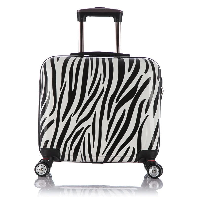 durable suitcase for tough journeys -Wholesale!16Inches Pc Hardside Case Travel Luggage On Universal Wheels,Women Zebra Trolley