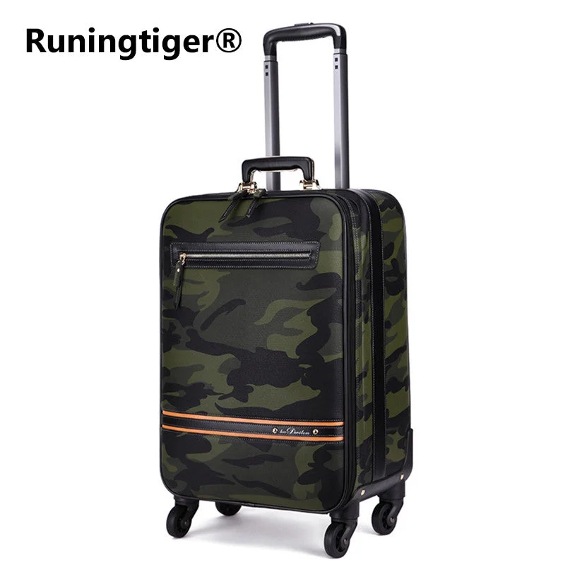 red suitcase with strong frame -New Rolling Luggage Bag,Camo Pu Leather Travel Suitcase,Commercial Trolley Case,Fashion Wheels