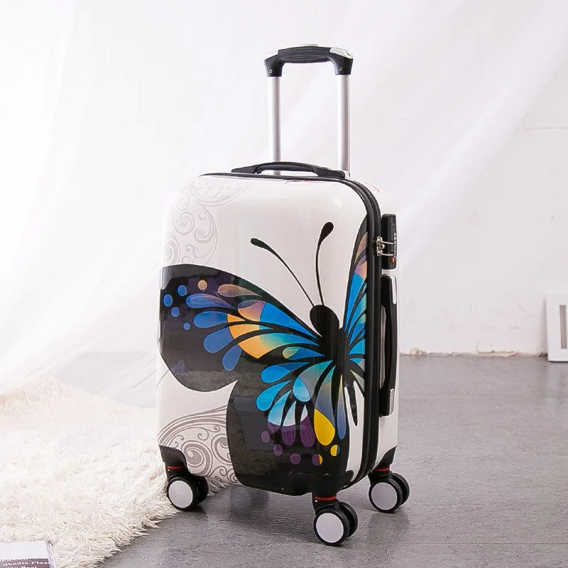 vintage suitcase for timeless appeal -Wholesale!Gril 24 Inch Pc Butterfly Hardside Trolley Luggage Bags On 8-Universal Wheels,Super Light