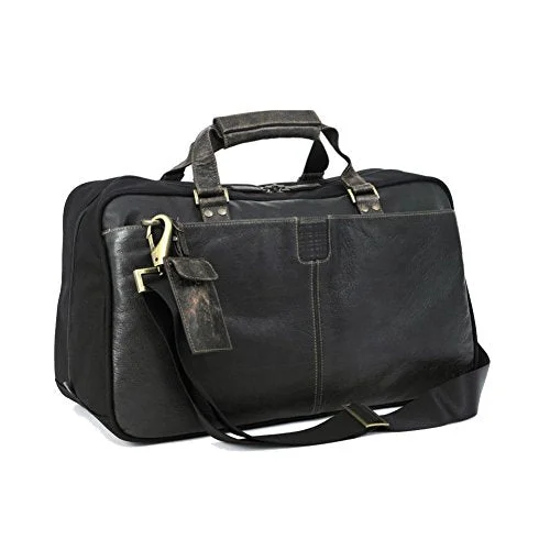 foldable duffel bags for travel -Hendrix 19" Leather Weekender Duffel Color: Black With Green Plaid