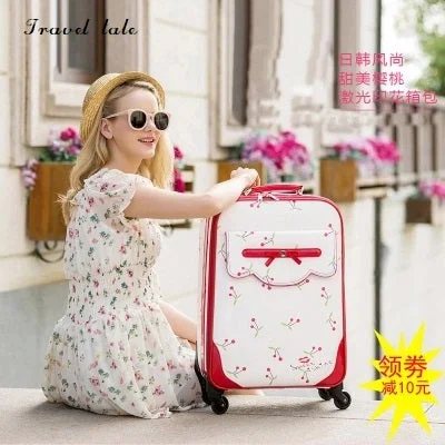 elegant suitcase for luxury trips -Hjx Travel Tale Fashion Lovely Cat 16/20/24 Inch100% Pu Rolling Luggage Spinner Brand Travel