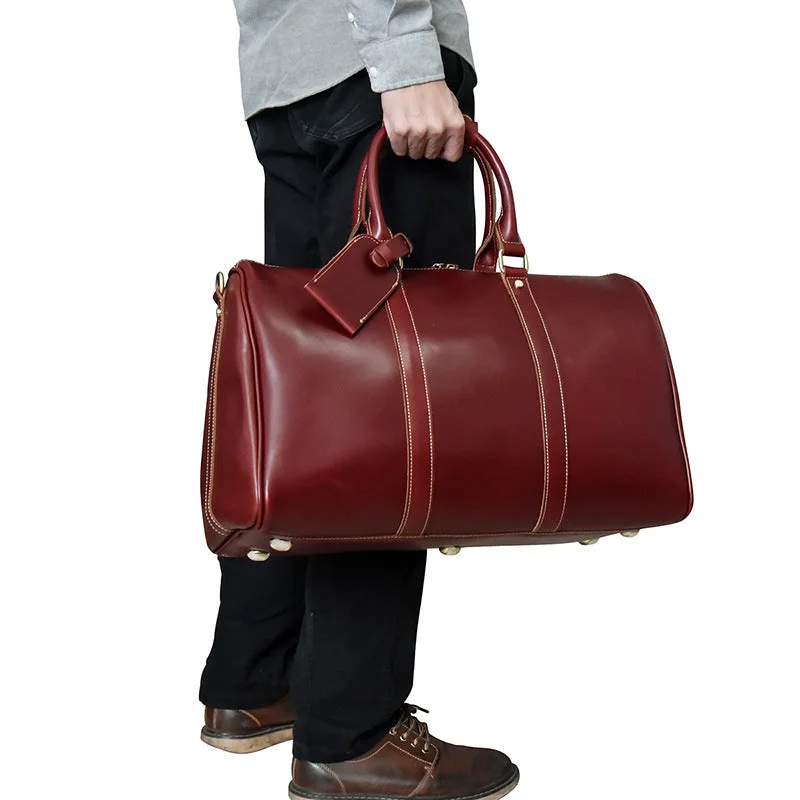 stylish duffel bags for trendy travel -Men Genuine Leather Luggage Travel Bags Overnight Duffel Hangdbag Weekend High-Capacity Tote Boston