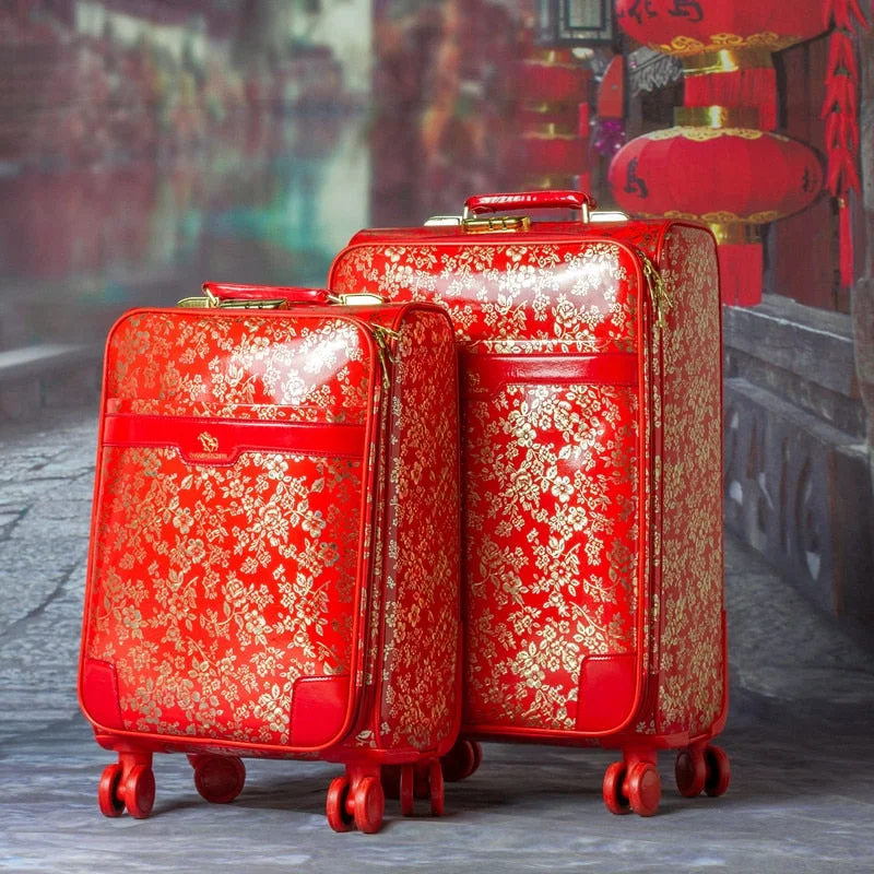 affordable suitcase for low cost -Red Marry Vintage Luggage Trolley Suitcase Universal Wheels Travel Bag Travel Box Luggage,Female