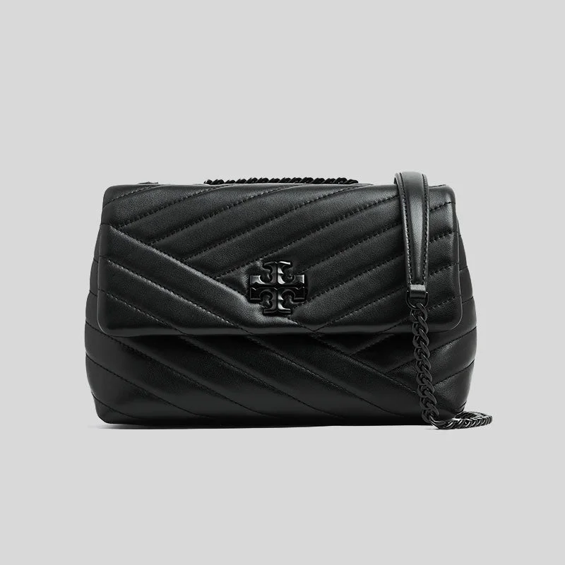 soft pink shoulder bag-TORY BURCH Kira Small Chevron Convertible Shoulder Bag Black/Silver RS-90856