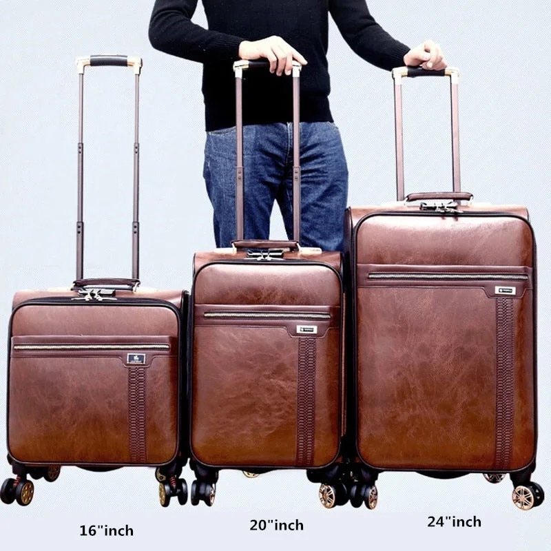 modern suitcase for smart travel -Retro Suitcase, Portable Luggage,20"Business Boarding Box,Password Trunk,Pu Leather Classic Trolley