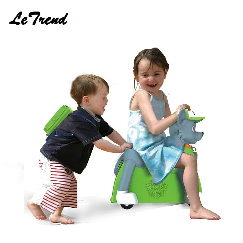 colorful suitcase for kids -Fashion Cute Dog Shape Kids Ride-On Trolley Suitcase Boarding Solid Children Toy Gift Carry On