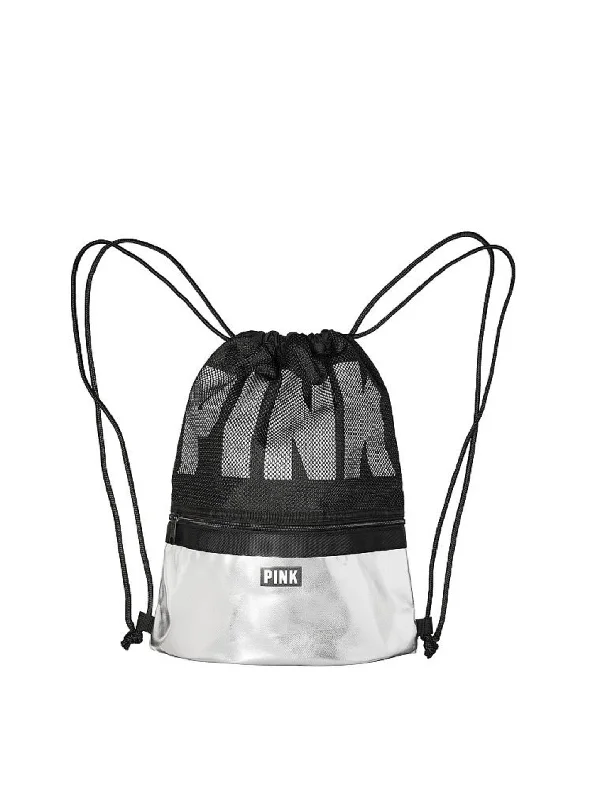 portable backpack for daily carry -Victoria's Secret PINK Black Drawstring Backpack