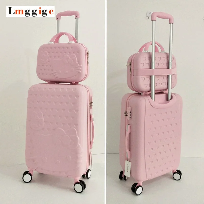 eco-friendly suitcase for mindful trips -Hello Kitty Luggage Bag,Children Women Suitcase Set,Abs Cartoon Travel Box,Rolling Trolley Hardcase