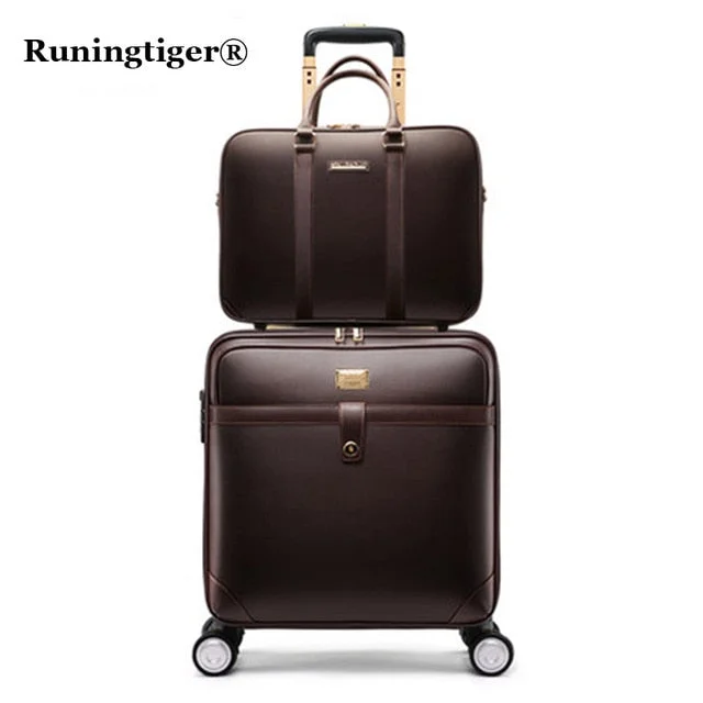 pink suitcase for playful style -Luxury Suitcase Set Men Women 'S Travel Luggage Waterproof Pvc Leather Box Wheel 16"20"24" Inch