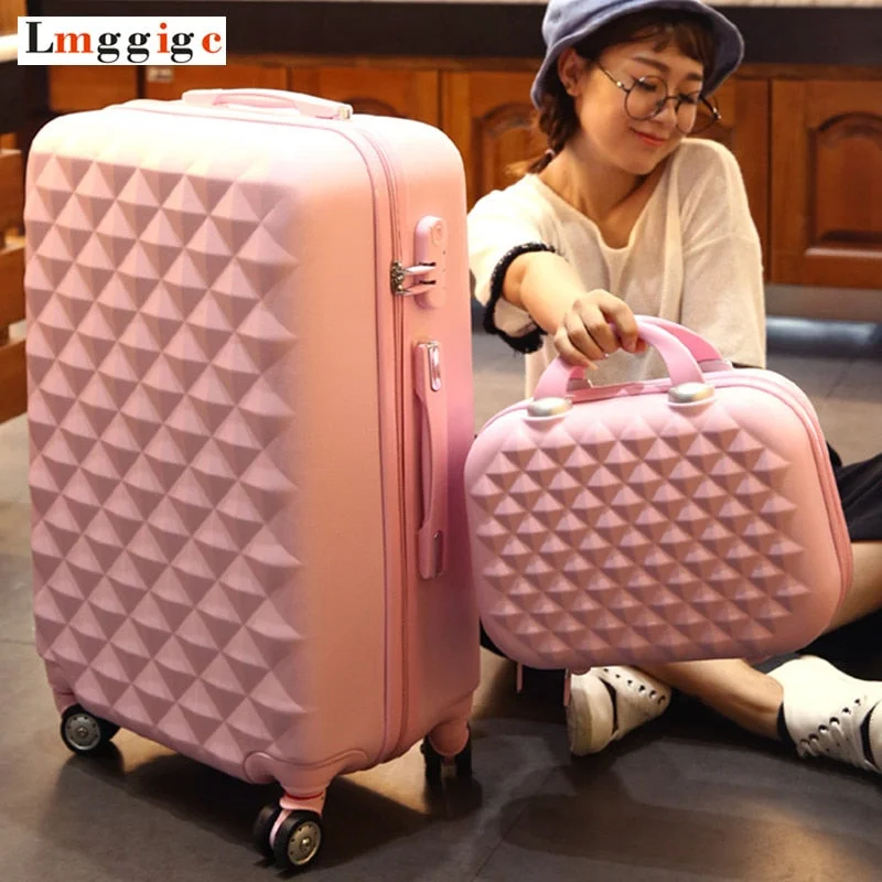 ergonomic suitcase for easy handling -Abs Hardside Rolling Luggage Set With Handbag,Women Travel Suitcase Bag With Cosmetic