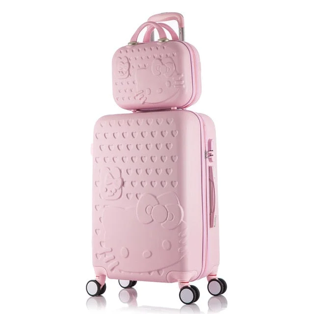 large suitcase for international -Hello Kitty Luggage Bag,Children Women Suitcase Set,Abs Cartoon Travel Box,Rolling Trolley Hardcase