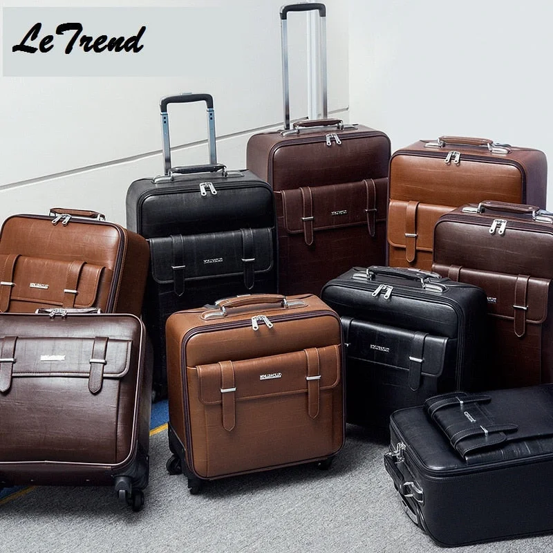 heavy suitcase for heavy packing -Letrend New Pvc High Wheel Luggage Metal Trolley Bag Men Hand Trolley Men Large Capacity Travel