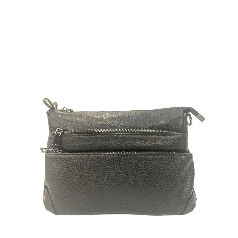 elegant satin shoulder bag-Genuine Leather Multipe-Zipper Shoulder Bag - Multiple Colors