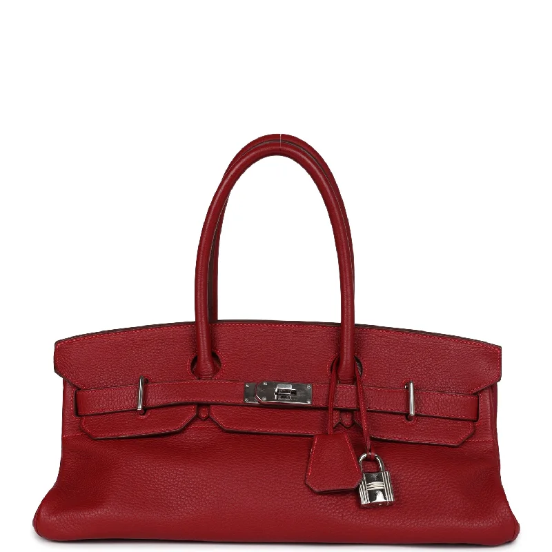 soft pastel shoulder bag-Pre-owned Hermes Shoulder Birkin 42 JPG Rouge Vif Clemence Palladium Hardware