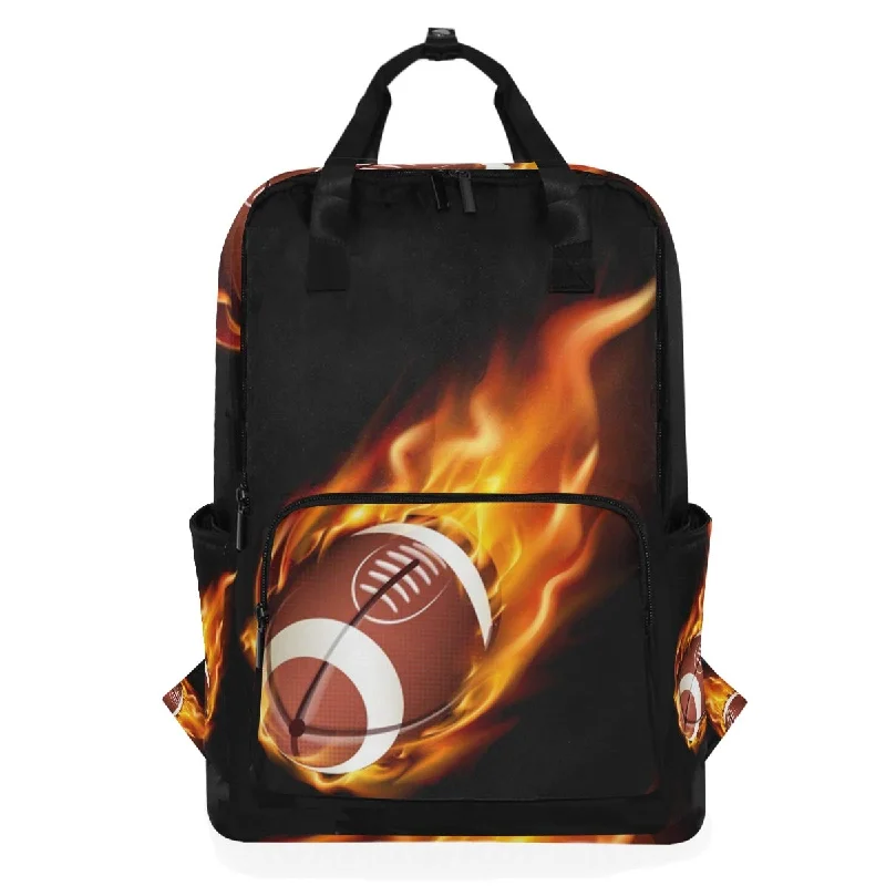 small backpack for solo travel -Backpack American Football In The Fire Laptop Bag 14 Inch Lightweight for Men/Women