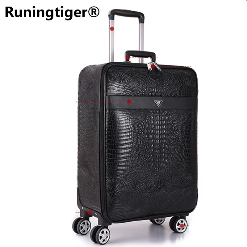 sleek suitcase for sophisticated travel -High-Grade Luxury Crocodile Rolling Luggage Spinner Men Wheel Suitcases Trolley 16"20"22"24"Inch