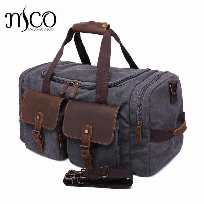 eco duffel bags for green vibes -Canvas Leather Men Travel Bags Carry On Luggage Pocket Men Duffel Bags Tote Large Weekend Overnight