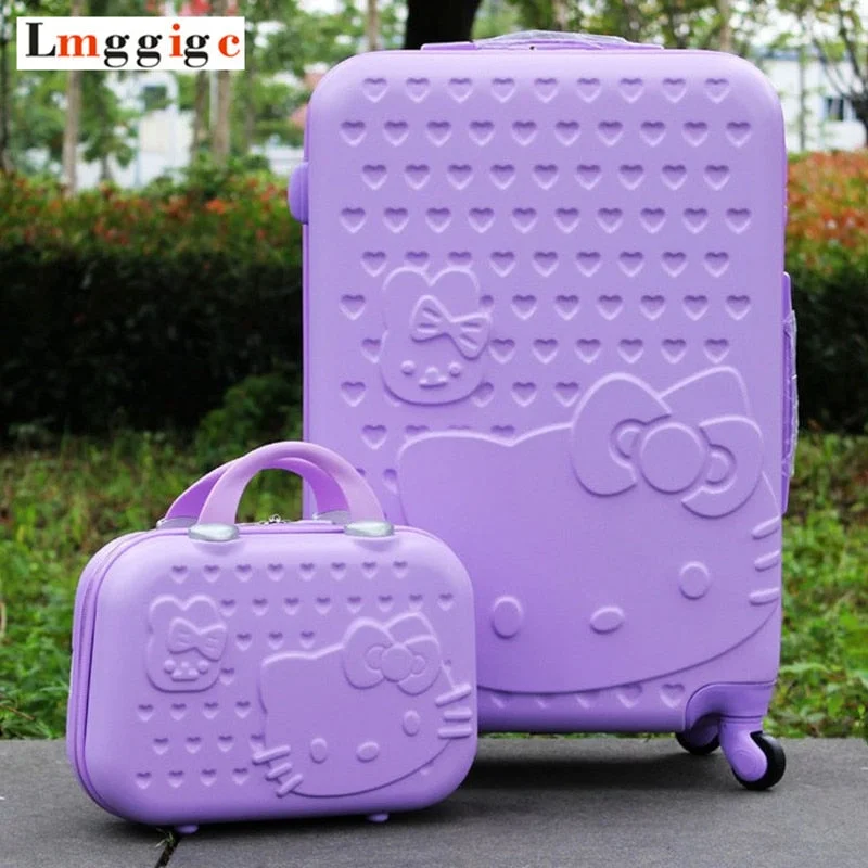 rolling suitcase for busy airports -Women Hello Kitty Rolling Luggage Travel Suitcase Bag Set,Children Cartoon Universal Wheel Box ,